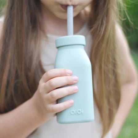 OiOi Hüp + Up -Şişe + Pipet - Deep Blue/Powder Grey