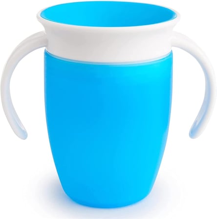 360 Derece Antrenman Bardak Sapı, 205ML Çocuklar İçin Dökülmez Eğitim Bardağı, BPA İçermeyen Dayanıklı İçecek Bardağı, 6 Aydan Büyük Kız ve Erkek Çocuklar İçin, Otomatik Sızdırmaz Vanalı (Mavi)