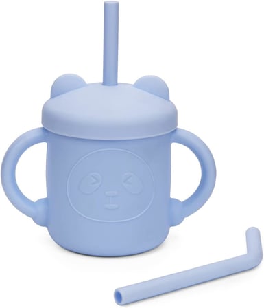 Silikon Emzikli Bardaklar, 200ml Dökülmez Pipetli Bebek Bardağı, 2 Kulplu, 1 Düz ve 1 Eğri Pipetli, BPA İçermeyen, 6 Aydan Büyük Bebekler İçin Eğitici Bardak