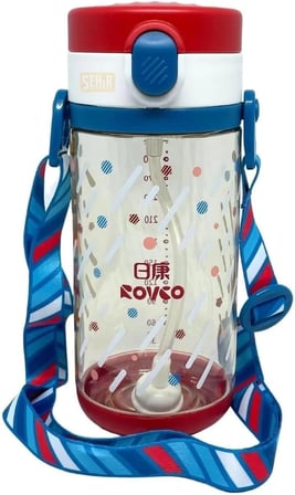 Rovco 330ml Pipetli Ve Rahat Içim 3 Kapaklı Akıllı Pipet Toplu Askılı Özel Kutulu Tritan Su Matarası (Lacivert)