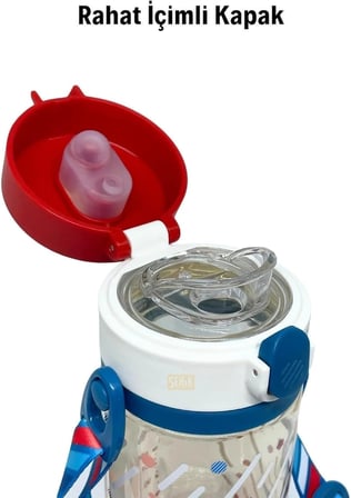 Rovco 330ml Pipetli Ve Rahat Içim 3 Kapaklı Akıllı Pipet Toplu Askılı Özel Kutulu Tritan Su Matarası (Lacivert)