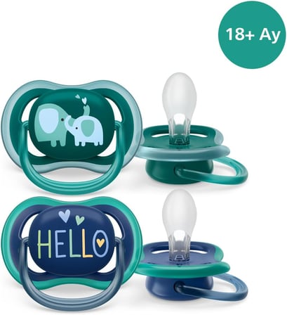 Philips Ultra Air Emzik, 18 Ay+, Erkek Bebekler için, 2’li Paket, Ortodontik Silikon, Geniş Hava Delikli, Mikrodalga Sterilize Edilebilir, BPA İçermez, SCF349/18