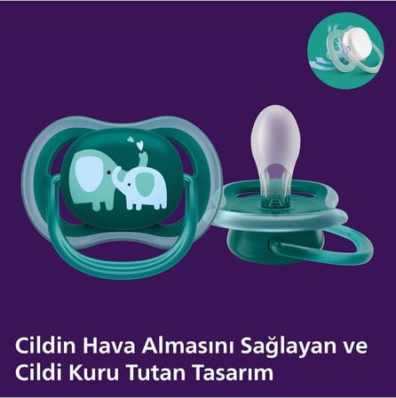 Philips Ultra Air Emzik, 18 Ay+, Erkek Bebekler için, 2’li Paket, Ortodontik Silikon, Geniş Hava Delikli, Mikrodalga Sterilize Edilebilir, BPA İçermez, SCF349/18