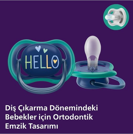Philips Ultra Air Emzik, 18 Ay+, Erkek Bebekler için, 2’li Paket, Ortodontik Silikon, Geniş Hava Delikli, Mikrodalga Sterilize Edilebilir, BPA İçermez, SCF349/18