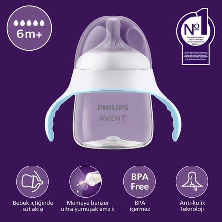 Philips Doğal Tepkili Eğitici Bardak, 6 Ay ve Üstü, Tepkili Biberon Emziği, SCF263/61