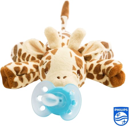 Avent Snuggle Giraffe SCF348/11, Kuscheltier mit Schnuller ultra soft, perfektes Geschenk für Neugeborene und Babys, Schnullertier
