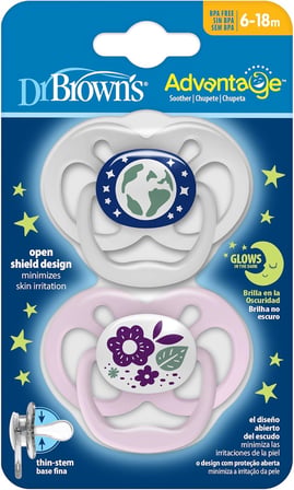 Dr. Brown's Advantage Yalancı Emzik Gece Parlayan Mor Doğa - 2. Evre Pembe, 2'li
