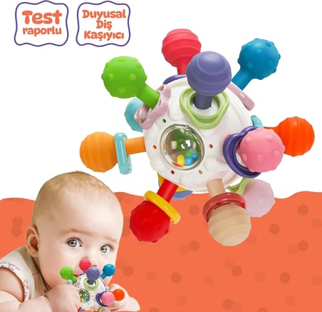 Bebek Montessori Duyusal Diş Kaşıyıcı Top, Motor Beceri Gelişim Oyuncağı