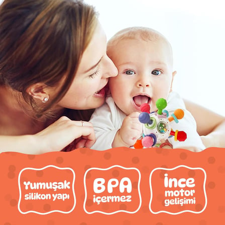 Bebek Montessori Duyusal Diş Kaşıyıcı Top, Motor Beceri Gelişim Oyuncağı