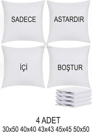 4 Adet Fermuarlı Kırlent İç Astarı 5 Ebat Kırlent İçi Yastık Kılıf Astar Milt- 40X40