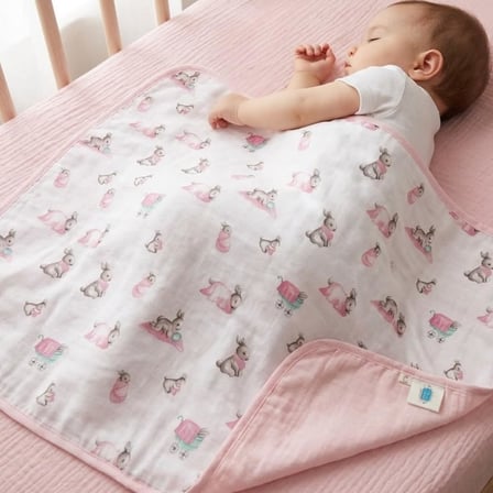 Bébé Lapin Rose Çift Kat Müslin Battaniye%100 Pamuk