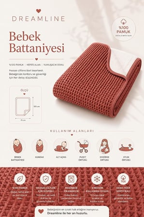 Bebek Battaniyesi Kiremit Rengi 75x100 cm%100 Pamuk, dream01