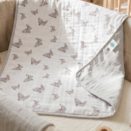 % 100 Pamuk Çift Kat Müslin Battaniye Iconique Lapin - Gri Tavşan 65x65 Cm ÇFTTHROW1001