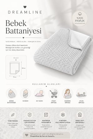 Bebek Battaniyesi 75x101 cm Beyaz dream01