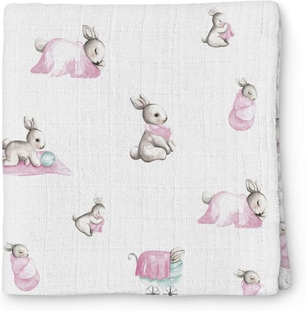Bébé Lapin Rose Müslin Bebek Örtüsü 100x100 cm%100 Pamuk Pembe