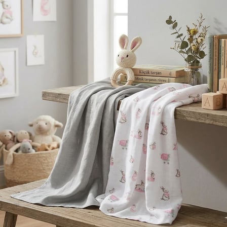 Bébé Lapin Rose Müslin Bebek Örtüsü 100x100 cm%100 Pamuk Pembe