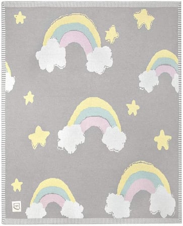Gökkuşağı Organik Pamuk Triko Örgü Bebek Battaniyesi Rainbow