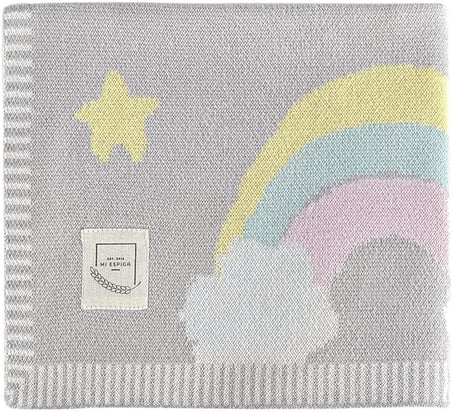 Gökkuşağı Organik Pamuk Triko Örgü Bebek Battaniyesi Rainbow