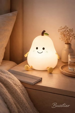 Hayvan Figürlü Gece Lambası, Silikon RGB Dokunmatik, Yumuşak Işık, Bebek Odası ve Çocuklar İçin, USB Şarjlı, Renkli Aydınlatma, Dekoratif Gece Lambası, Uyku Işığı (Armut)