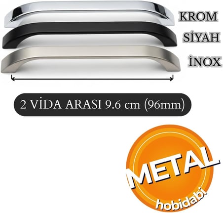Göksu 10 Adet İnox Metal Mutfak Dolap Kulpları, Çekmece Kapak Kulbu, Mobilya Kulp (96 mm)