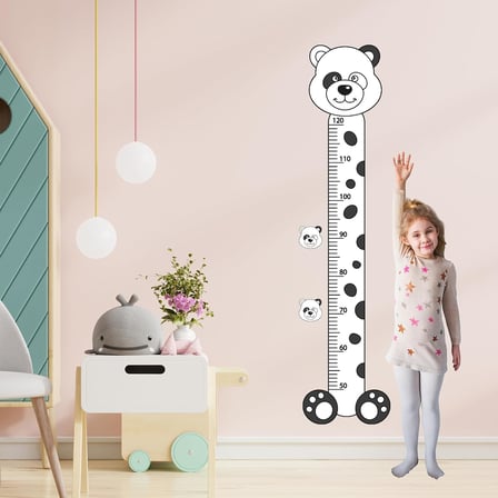 Panda Temalı Çocuk Boy Ölçer Sticker – Siyah Beyaz Minimal Duvar Dekoru