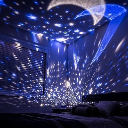 Star Master Dönen Renkli Ay Ve Yıldız Yansıtmalı Projeksiyon Lamba Gece Lambası Parti Lambası Hediyelik (Mavi)
