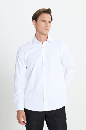 Slim Fit Dar Kesim Klasik Yaka Armürlü Gömlek