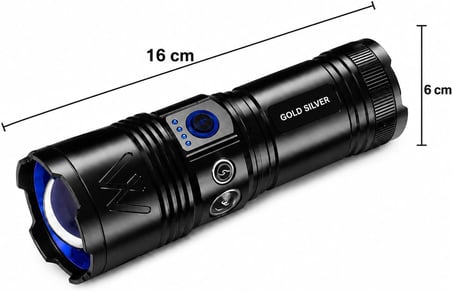 GOLD SILVER GS-4700 Şarjlı El Feneri, USB Type-C Şarjlı, 18650 Pilli, COB Yan Işık, Zoomlu LED El Feneri, 5 Aydınlatma Modu, Alüminyum Gövde, Kamp Balıkçılık Acil Durum