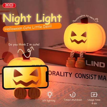 Balkabağı Gece Lambası, 3 Kademeli Parlaklık, USB Şarjlı, 500mAh, Slikon, Kabak Tasarımlı, Dokunmatik Aç/Kapa, Konforlu Uyku için Bebek Odası, Çocuk Odası Rahatlatıcı Işık, OZ08, Turuncu