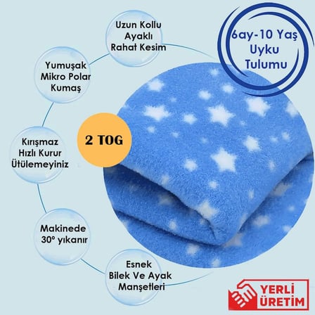 YORNİ Oeko-TEX Mikro Polar Uzun Kollu Bebek Çocuk Uyku Tulumu 6-18 Ay