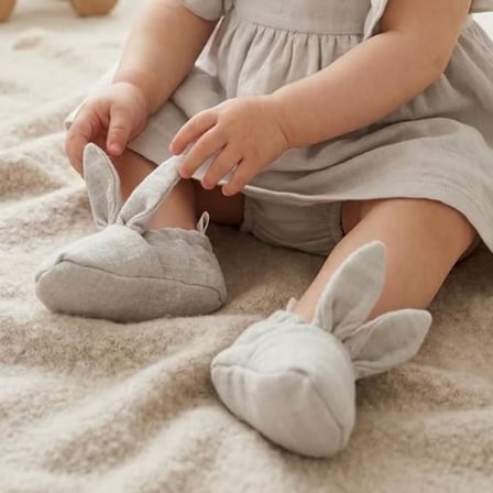 % 100 Pamuk Tavşan Kulaklı Müslin Bebek Patik – Cotton Grey- Gri 6-12 Ay TKSOCK1006