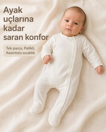 3'lü Yenidoğan Bebek Tulumu, 0-3 Ay Unisex Ekru Organik Pamuk Tulum Seti