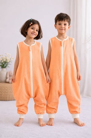 Yazlık Kolsuz Müslin Bebek ve Çocuk Uyku Tulumu%100 Pamuk 0.5 TOG Oeko-Tex Sertifikalı Nefes Alan Terletmeyen Kumaş Çift Yönlü Fermuarlı Unisex 2-8 Yaş (3-4 Yaş)