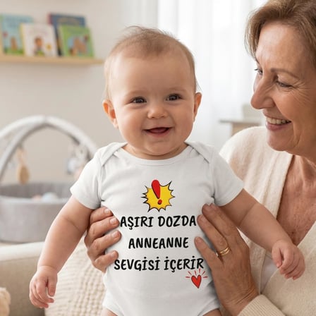 Anneannem Beni Çok Seviyor Temalı Bebek Body%100 Pamuk Bebek Zıbın (6-9 Ay)