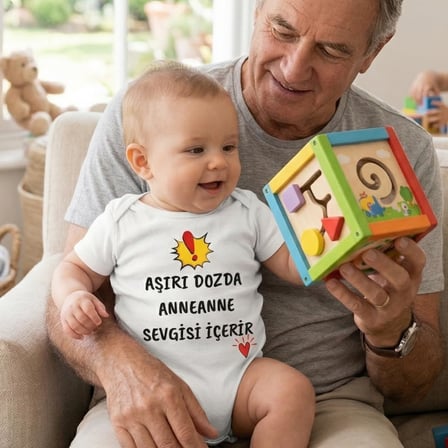 Anneannem Beni Çok Seviyor Temalı Bebek Body%100 Pamuk Bebek Zıbın (6-9 Ay)