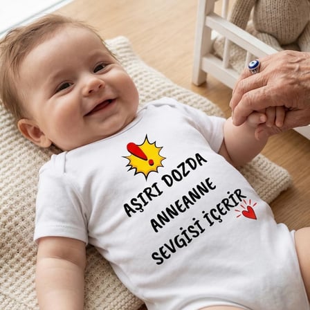 Anneannem Beni Çok Seviyor Temalı Bebek Body%100 Pamuk Bebek Zıbın (6-9 Ay)
