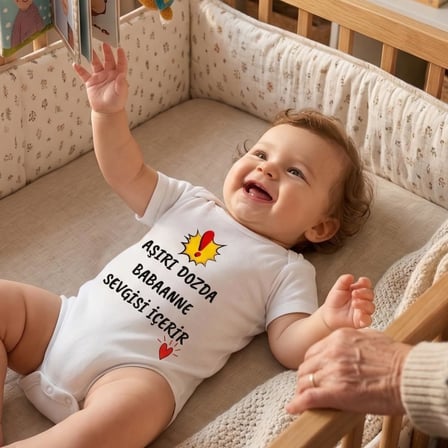 Babaannem Beni Çok Seviyor Temalı Bebek Body Zıbın%100 Pamuk Eğlenceli Yazılı Hediye Bebek Zıbın (0-3 Ay)