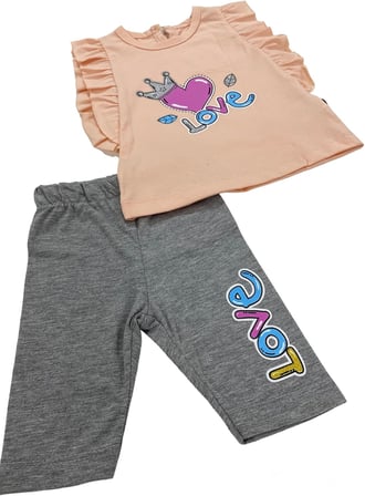 Mebs Clothing Kidsy Co Bebe Çocuk, Kız Bebek, Somon 2'li Tayt Takım, Kalp Baskılı