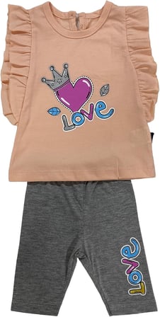 Mebs Clothing Kidsy Co Bebe Çocuk, Kız Bebek, Somon 2'li Tayt Takım, Kalp Baskılı
