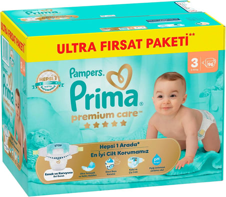 Bebek Bezi Premium Care 3 Numara 96 Adet Ultra Fırsat Paketi
