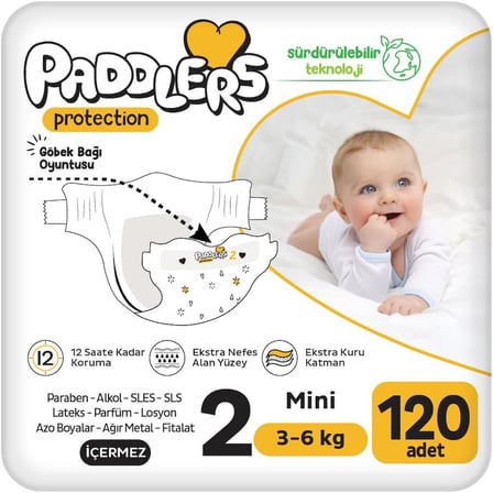 Protection Bebek Bezi 2 Numara Mini (3-6 Kg) 120 Adet – 2’Li Jumbo Set, Maksimum Koruma