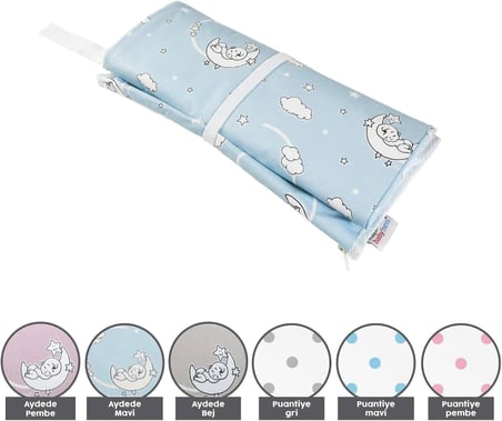 Çanta Boy Alt Değiştirme Bakım Seti, Sıvı Geçirmez, Leke Tutmaz, Aydede Desenli, Desenli, Mavi, 70x35cm