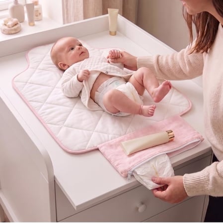 % 100 Pamuk Çantalı Pratik Katlanabilir Alt Değiştirme Matı - Bébé Lapin Rose PAD1019