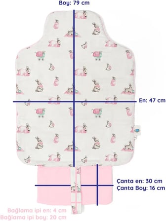 % 100 Pamuk Çantalı Pratik Katlanabilir Alt Değiştirme Matı - Bébé Lapin Rose PAD1019