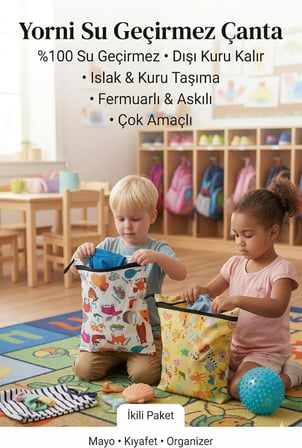 2 Adet, 37 x 30 Cm, Summer ve Zoo Desen, Sıvı Geçirmeyen Çok Amaçlı Çanta, Ekonomik Set, Yıkanabilir, Fermuarlı Askılı Tote Bag