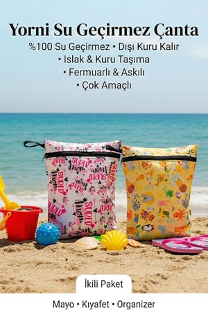 2 Adet, 37 x 30 Cm, Mom ve Summer Desen, Sıvı Geçirmeyen Çok Amaçlı Çanta, Ekonomik Set, Yıkanabilir, Fermuarlı Tote Bag