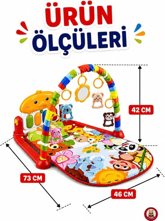 Oyuncak Piyanolu Sesli Işıklı Müzikli Çıngıraklı Bebek Oyun Halısı | Aynalı Aktivite Halısı | 0-6 Ay ve 6+ Ay Gelişim Oyuncağı Matlı