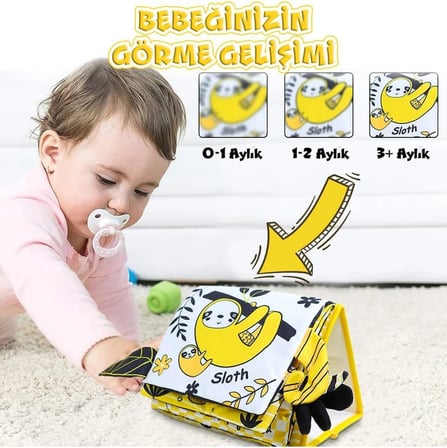 Tummy Time Hışırtılı Yumuşak Bez Aktivite Kitabı Sarı