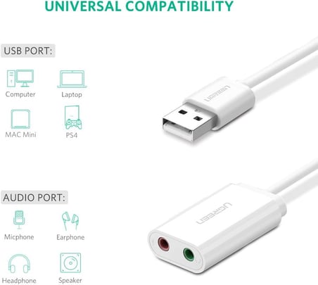 Harici 3.5 mm USB Ses Kartı, Beyaz