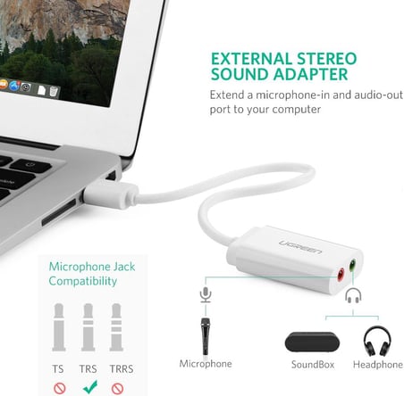 Harici 3.5 mm USB Ses Kartı, Beyaz